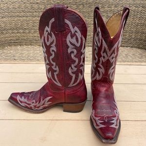 SHYANNE® 12" RED LEATHER SNIP TOE WESTERN BOOTS sz 7